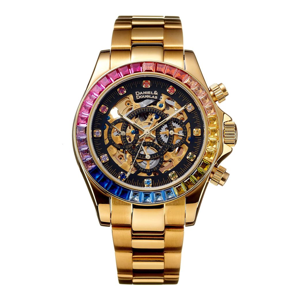 Daniel & Douglas DD8802DG Automatic Watch, Gold and Black, Mechanical, Self-Winding, Diamond-Like, Men's