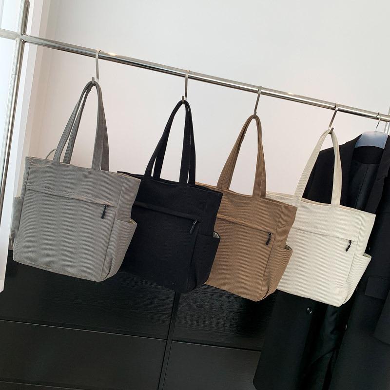 Simple Corduroy Handheld Women's Bag, Lightweight and Versatile Solid Color Tote Bag, Large-capacity Shoulder Bag for Shopping