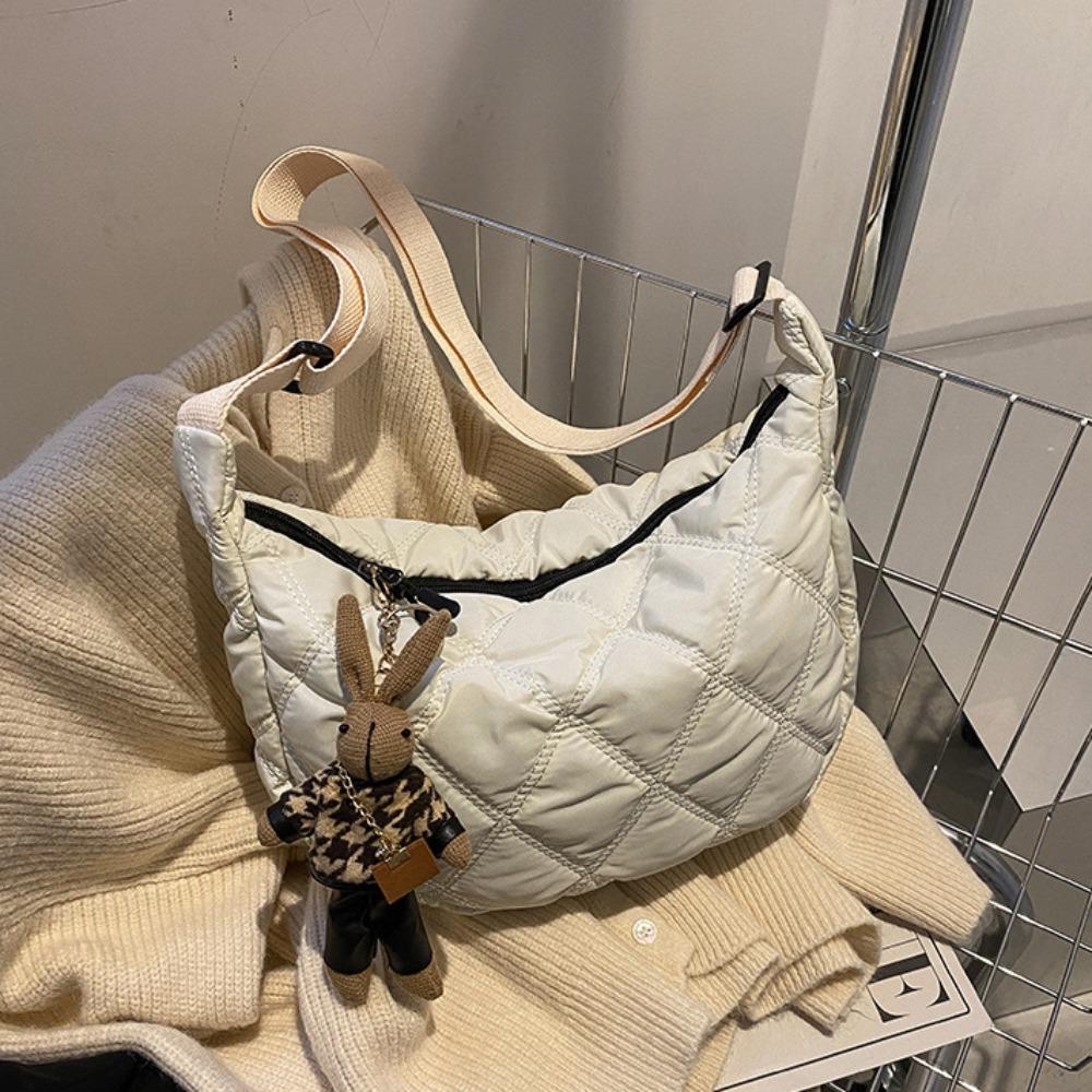 

Casual Padded Nylon Shoulder Bag Multifunctional Puffer Dumplings Bag Student белый