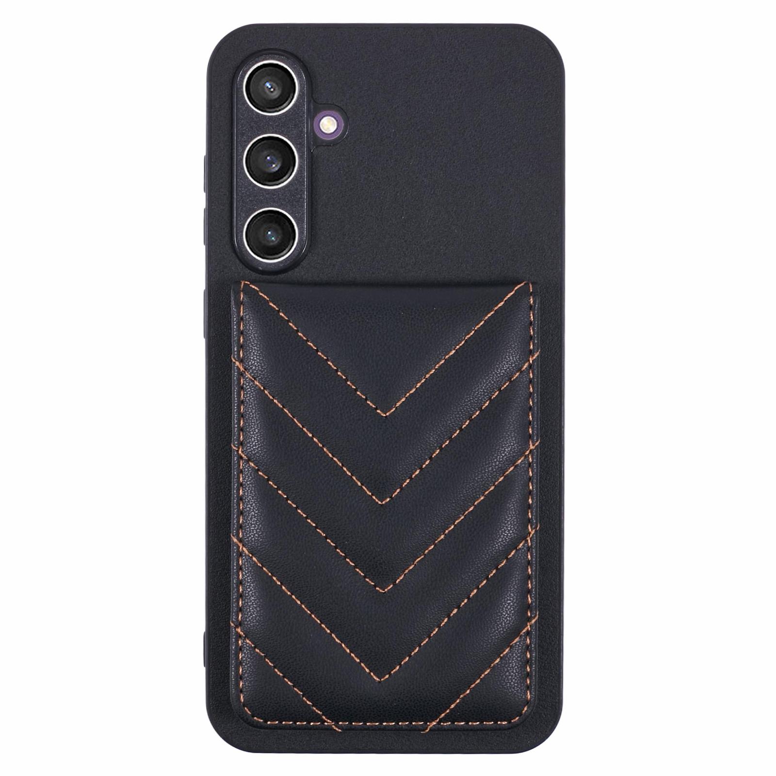 

For Samsung Galaxy S24 FE Phone Case Rhombus Adhesive Card Bag with Kickstand RFID Blocking Black