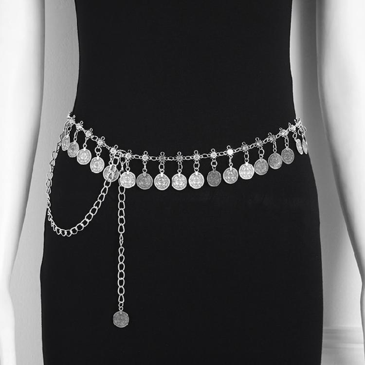 Waist Chain with Shaking Metal Coins Ethnic Style Belt Elegant Beach Party Jewelry Body Accessory for Music Festivals