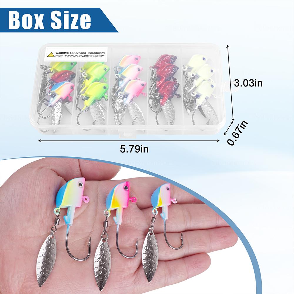 16 Stück Unterfangköpfe mit Haken Swimbait Jig-Köpfe mit Weidenblatt Spinnerköpfe zum Angeln für Barsch Forelle Zander