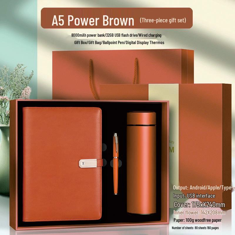 A5 Multi-Function Notebook Gift Set with USB & Wireless Charger - Customizable Logo Option