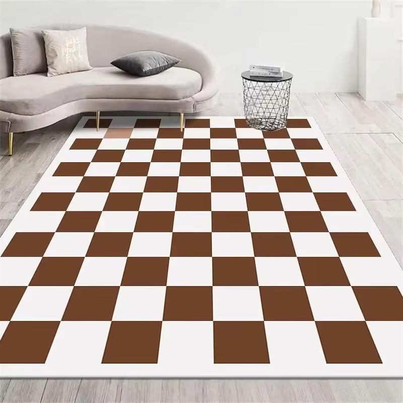 Fashion Retro Checkerboard Carpet Living Room Bedroom Decoration Bedside Non-slip Soft Mat Home Washable Plush Rugs Customizable