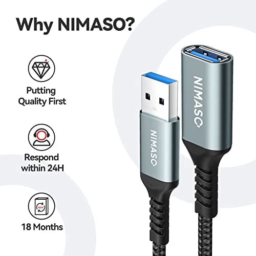 NIMASO USB Extension Cable USB3.0 Standard 3.0m Type A Male - Type A Female USB Extension Cord Gray NCA21L421