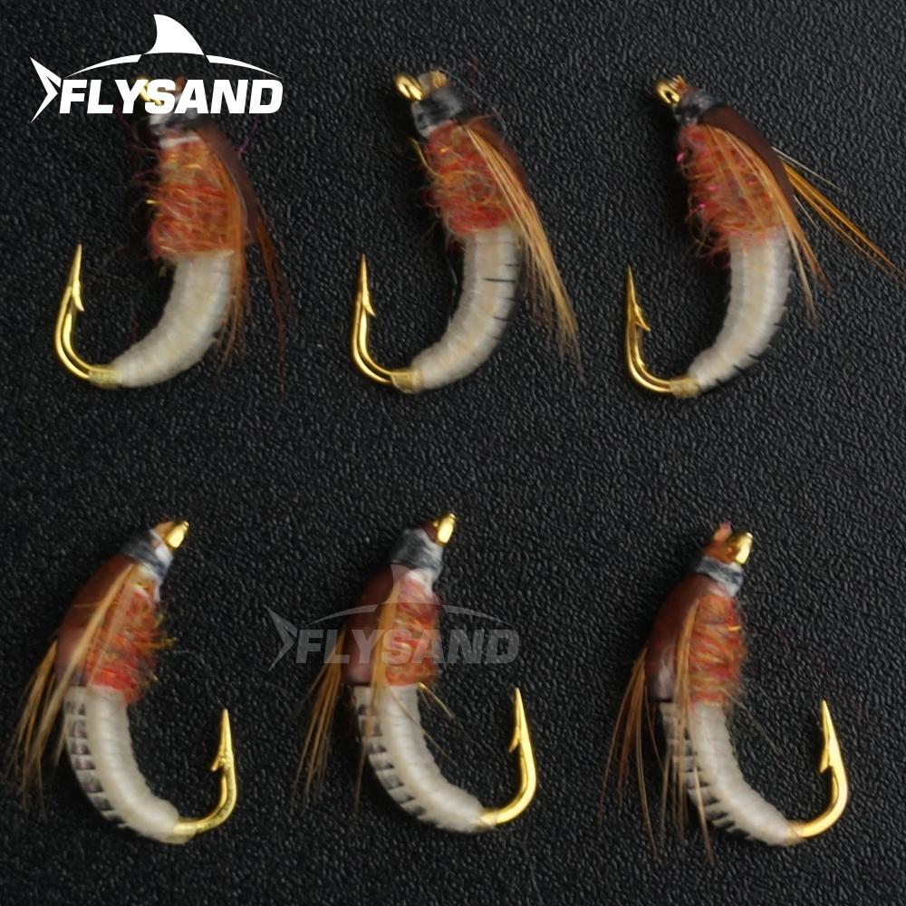 6Pcs Realistic Nymph Scud Flies Trout Fishing Lures Mustad Hooks Waterproof Box Freshwater Bait