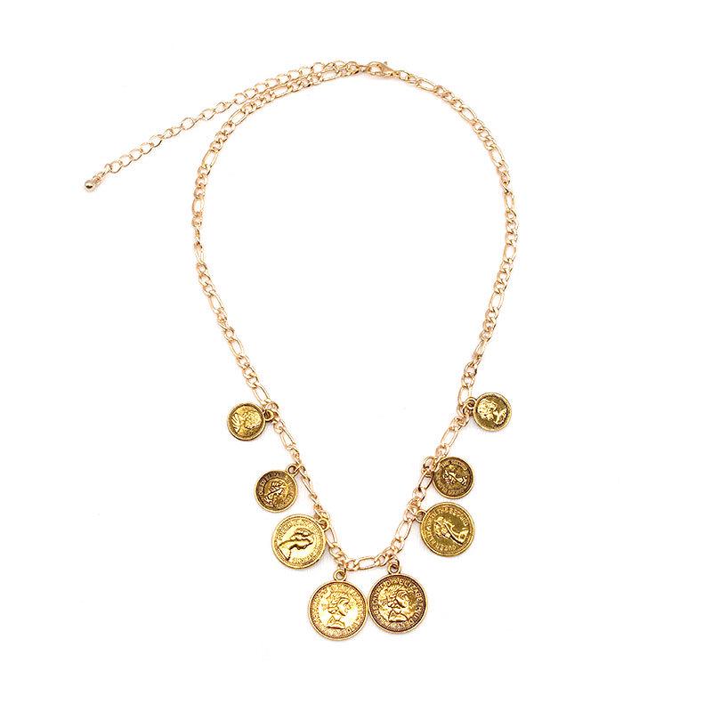 New European and American popular jewelry trend fashion simple portrait engraving coin chain necklace