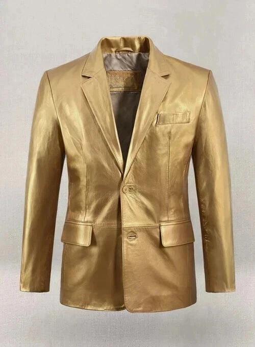 Kůže Nové Pánské Sako Zlaté Stylové Měkký Střih Ručně šité Pravá Jehněčí Kůže Formální