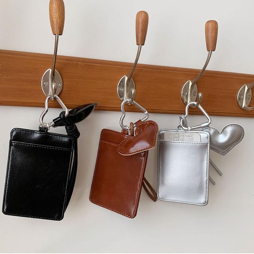 Simple Short Card Holder Love Heart PU Leather Hangging Card Bag Multifunction Bag Pendant Multi-card Wallet Unisex