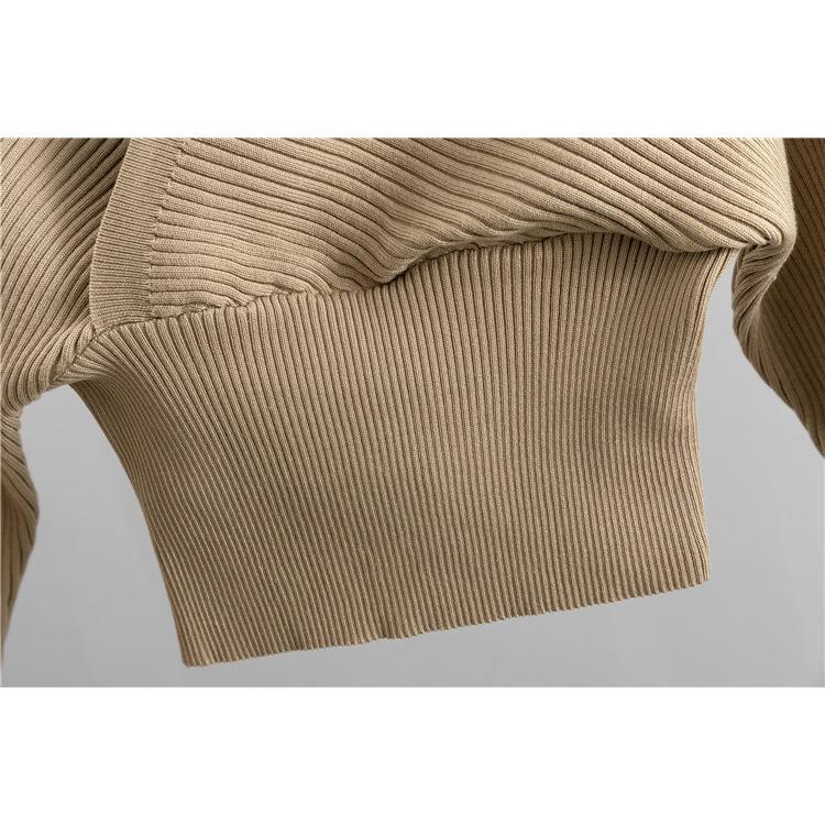 Spring and Autumn Women's Knitted Suit V-neck Sexy Strapless Short Temperament Sweater Pants Fashion Suit