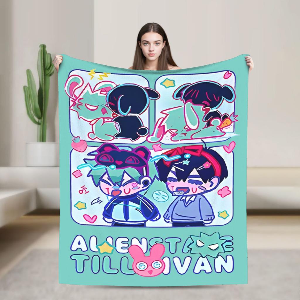 Alien Stage Knitted Blankets Till Ivan Cartoon Flannel Throw Blankets Bed Sofa Decoration Lightweight Bedspreads