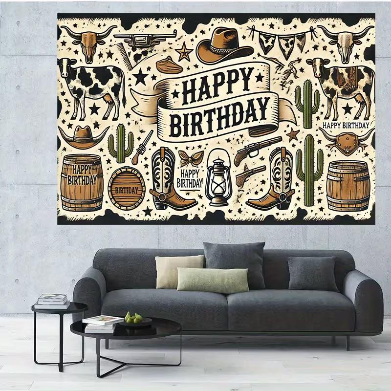 2D Cowboy Birthday Photography Background Cloth Western Wild West Themed Party Backdrop