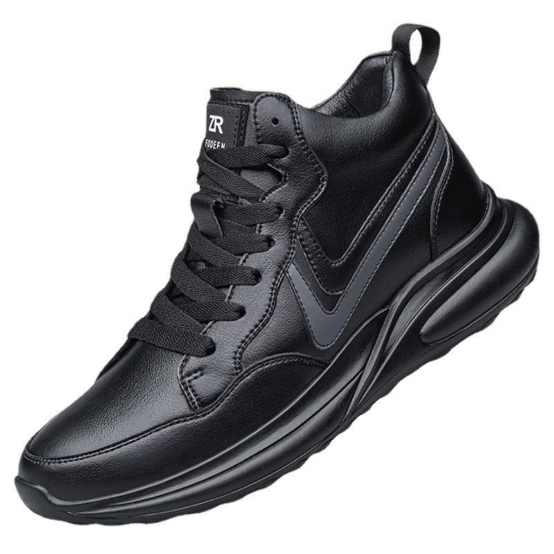 Men's Trendy 8CM Height-Increasing Striped Sports Shoes, Korean Style with Thick Soles and Mid-Top Design.
