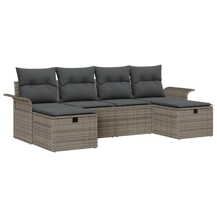 VidaXL Ensemble de canapé de jardin 6 pièces avec coussins Gris Rotin synthétique 3358918
