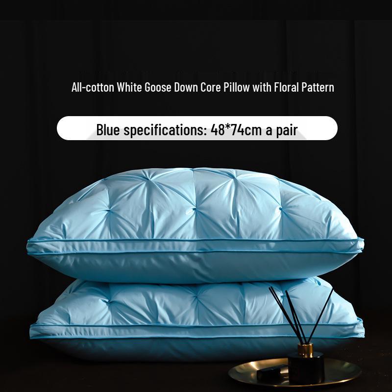 Luxury Goose Down Pillow with Cotton Cover for Neck Support