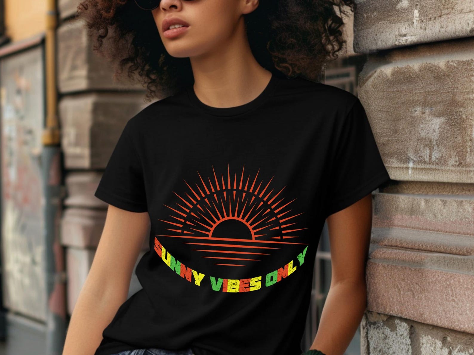 Sunny Vibes Only T-Shirt: Heavy Cotton Summer Tee 2XL