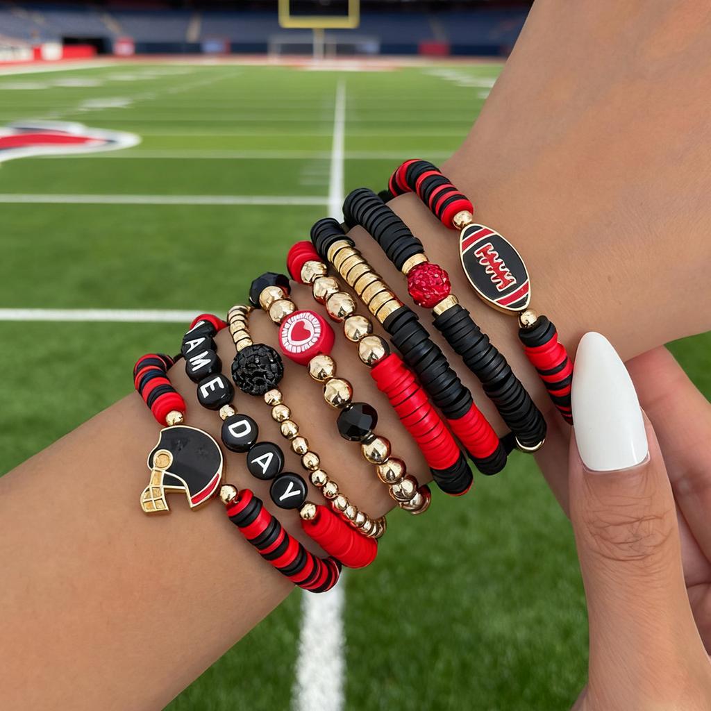 Super Bowl Game Day Bracelet Set Game Day Colorful Football Soft Ceramic Elastic Bracelet