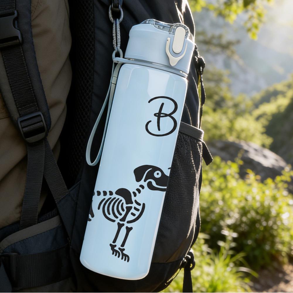 1PC Skeleton Dog Gun Boop Funny 750ml Color Plastic Sports Water Bottle Leakproof Flip Straw Lid Suitable for Sports Office Home Use