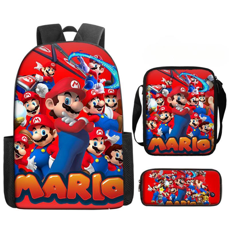 Student Schoolbag Three-Piece Set, Animation Cartoon Backpack, Shoulder Bag, Pencil Case.