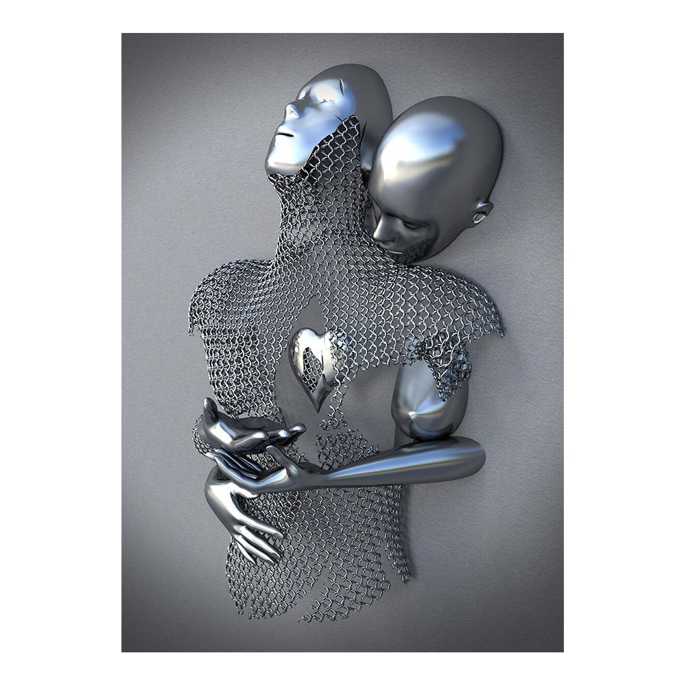 Gold and Silver Figure Statue Canvas Painting Poster Prints Romantic Lovers Pictures Modern Wall Art Home Decor