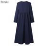 ZANZEA Women Casual V-Neck Solid Color Long Sleeve Loose Dress