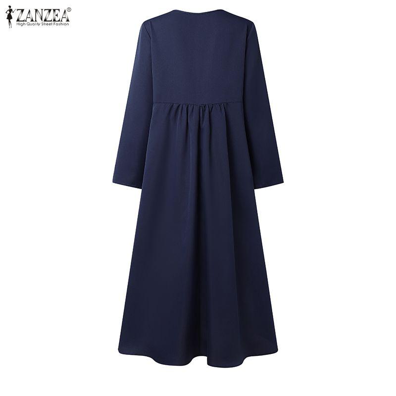 ZANZEA Women Casual V-Neck Solid Color Long Sleeve Loose Dress