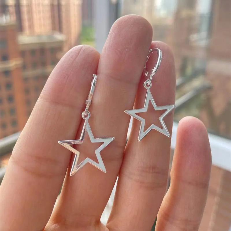 New Creative Silver Color Cross Earrings for Women Cute Hollow Four-pointed Star Stainless Steel Dangle Earrings Fashion Jewelry