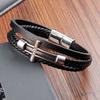 Black Leather Rope Cowhide Men's Double Layer Genuine Leather Woven Bracelet Handmade Multilayer Leather Cross Bracelet 2026