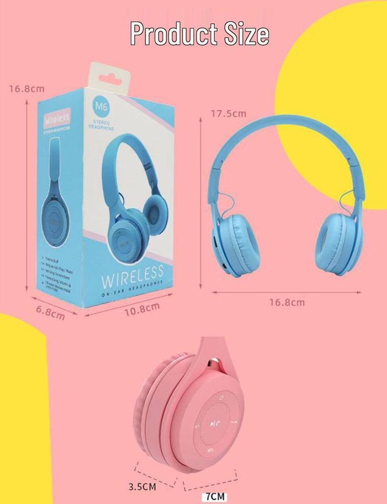 M6 Dual-Ear Foldable Bluetooth Gaming Headphones - Macaron Over-Ear Stereo Headset