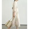 Johnature Women Vintage Print Floral Dress Stand Seven Sleeve Summer Button Chinese Style Dresses
