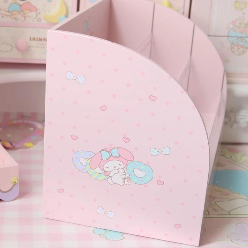 My Melody Kosmetisk Smyckeskrin Organizer Display Sminkställ Flicka Skrivbordsförvaringslåda Tecknad Anime Träställ