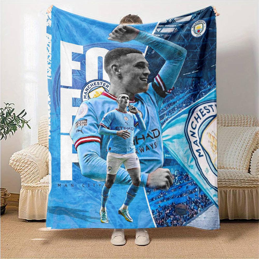 Manchester City Foden Fußballspieler Porträt Druck Flanelldecke Weiche Warme Überwurfdecke Fußballfan Sofa Dekor