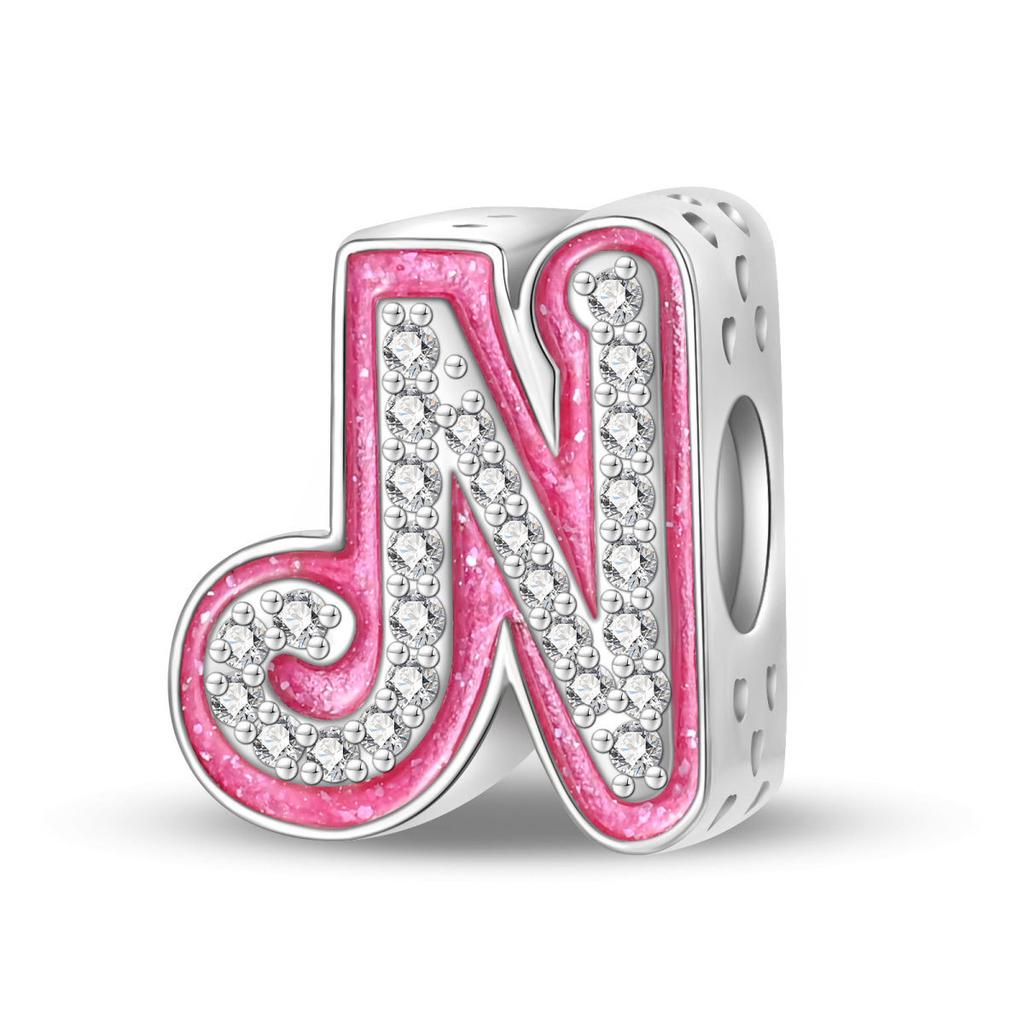 New Shining Barbie Pink 26 A-Z English Letters Fine Copper Charm Fit Beads Fit For Original Bracelets Diy Fashion Jewelry
