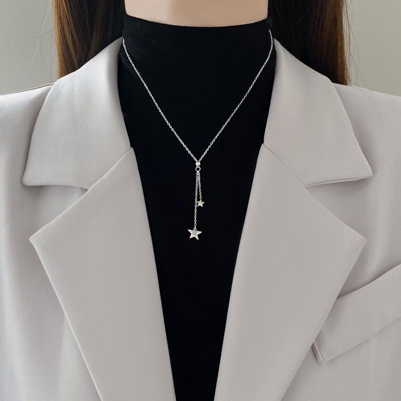 Simple Star Butterfly Zircon Pendant Tassel Necklace Stainless Steel Geometric Choker Jewelry Party Gifts For Women Girls