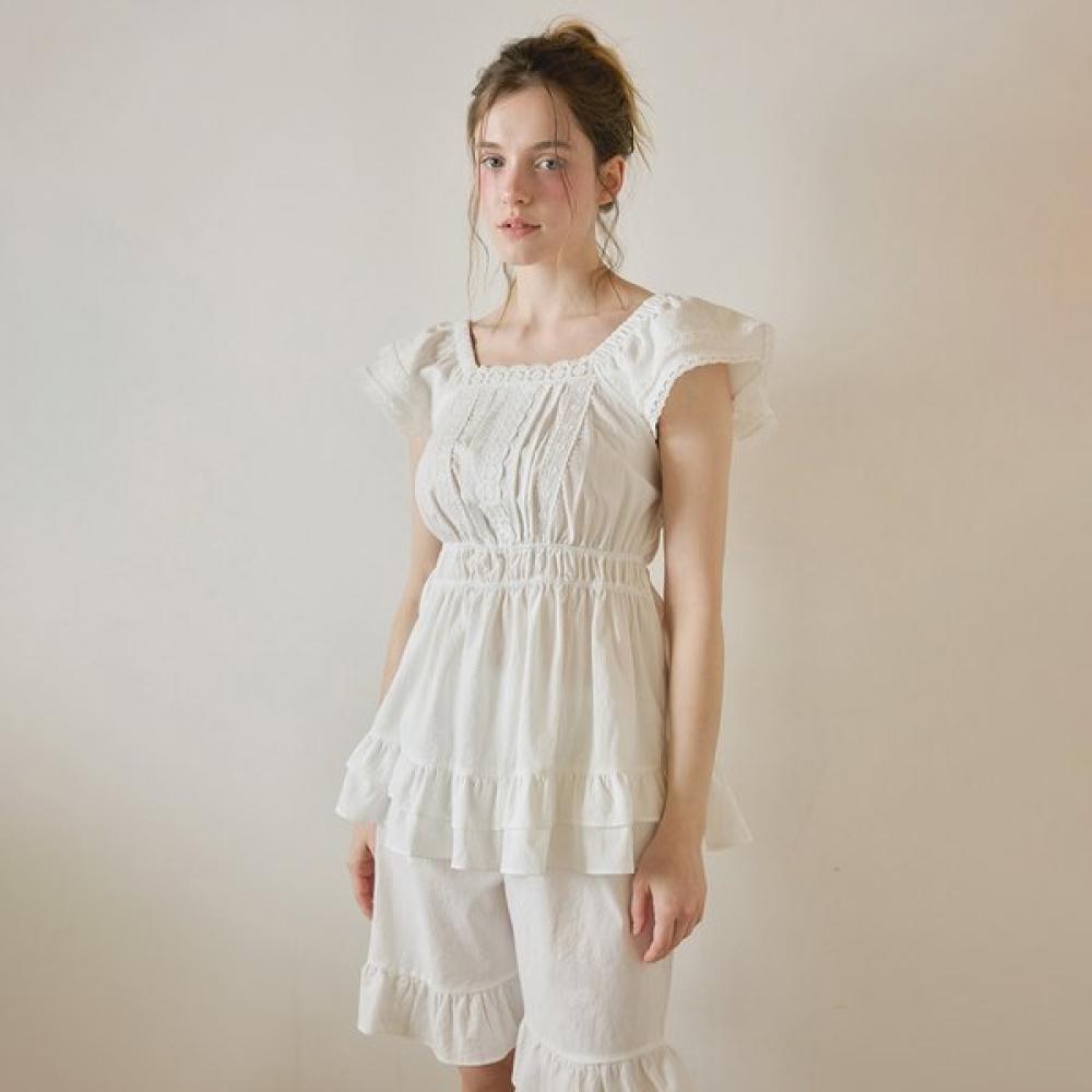 Lunaluz Women S marSh Cotton Square Neck SleeveleSS Two Piece pajamaS white/free