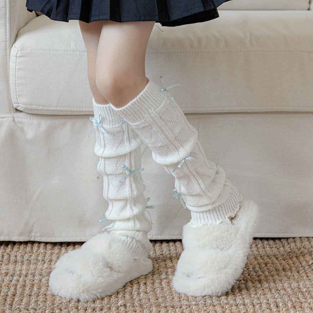 Solid Color Leg Warmers Bow Ribbon Lolita Style Socks Children's Foot Warmer  Autumn Winter Season