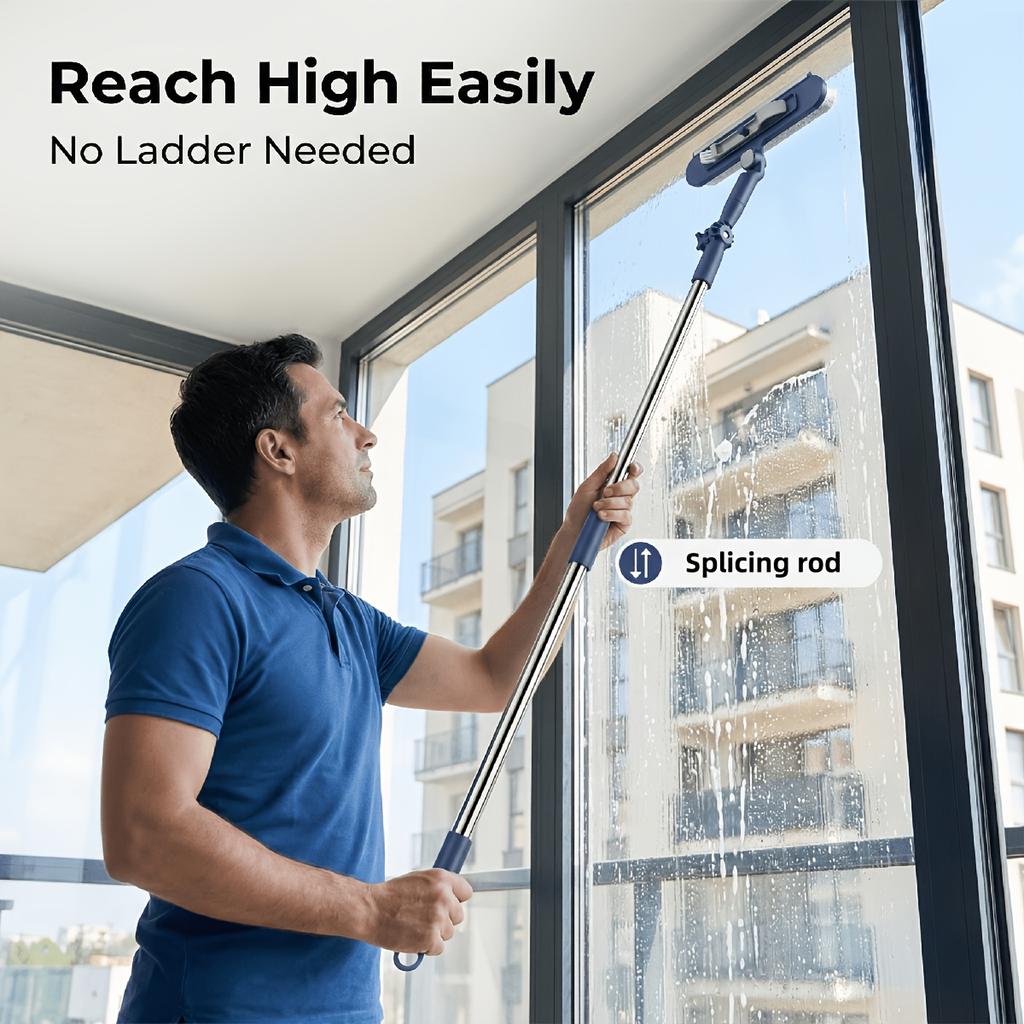 A 2-in-1 Window Cleaner with An Extendable Rod, Featuring A 180° Rotatable Head on Both Sides, Suitable for Glass, Floors, Walls, and Mirrors