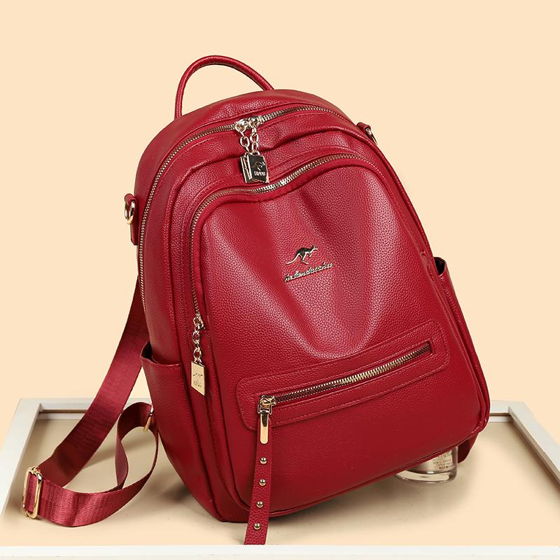 Vintage Backpack Women's Solid Color Backpack Large Capacity Schoolbag