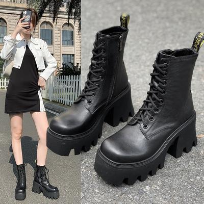 High-heeled Martin Boots Are Popular In Autumn and Winter, New Thick-soled Casual Boots, Muffin Thick-soled Short Tube Lace-up Fashion Boots.