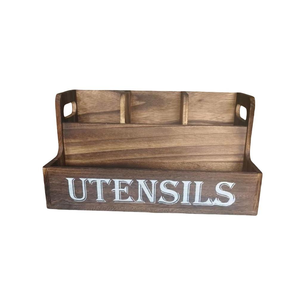 Wooden Spoon Fork Storage Box Space Saving Tableware Storage Rack Silverware Holder Living Room