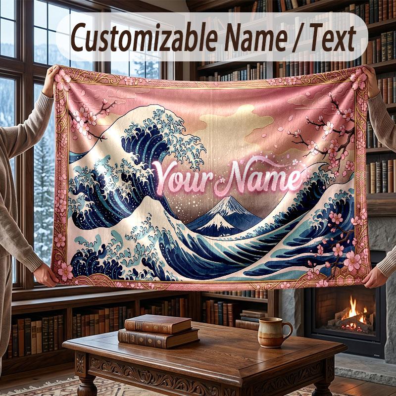 Floral Garden Theme Throw Blanket Custom Name Text Personalized Blanket Soft Cozy Blanket for Home Sofa Bed
