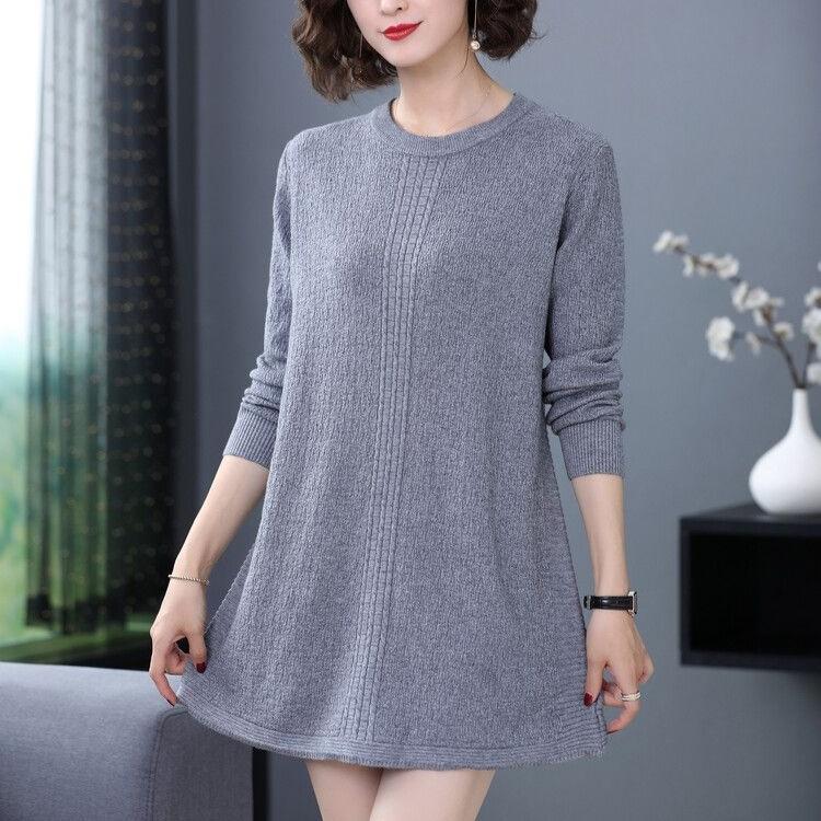 Mid-length Sweater Dress Solid Color Loose Knitted Sweater for Women Casual Long-sleeved Pullover Autumn and Winter