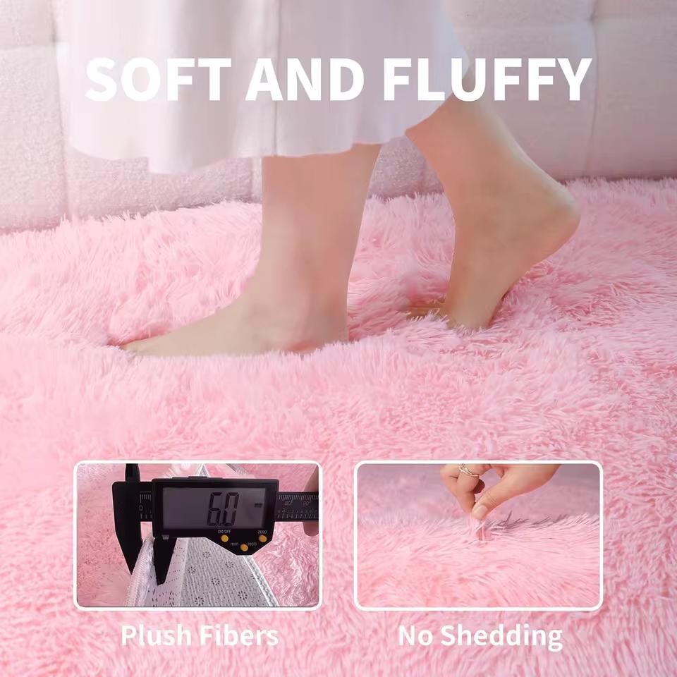 Pink Round Carpet Fluffy Soft Area Floor Mat Children Girls Room Princess Castle Plush Carpet Living Room Home Decor