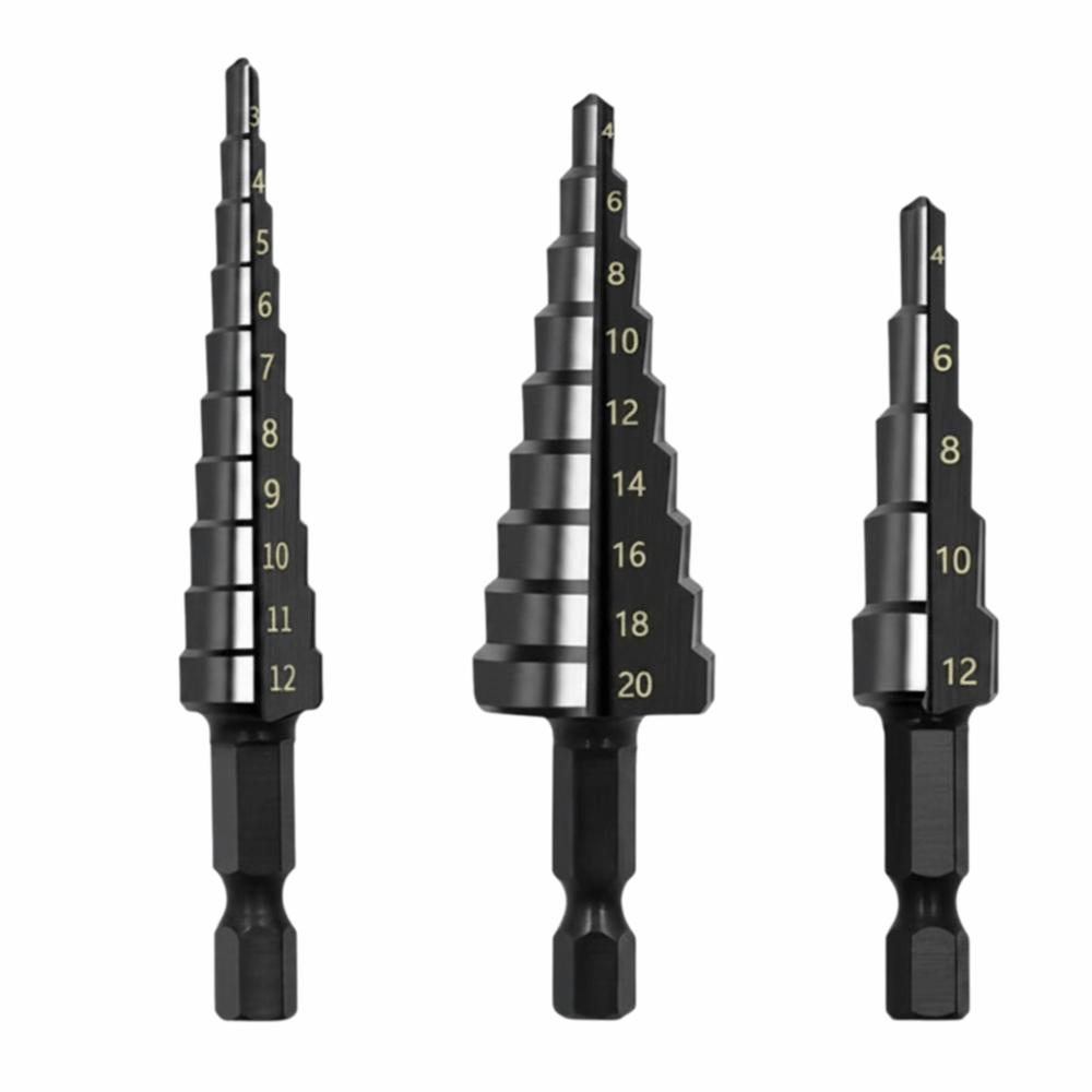 3Pcs Heavy Duty Step Drill Bit Set High Speed Step Drill Bit Hole Cutter  Plastic Drilling