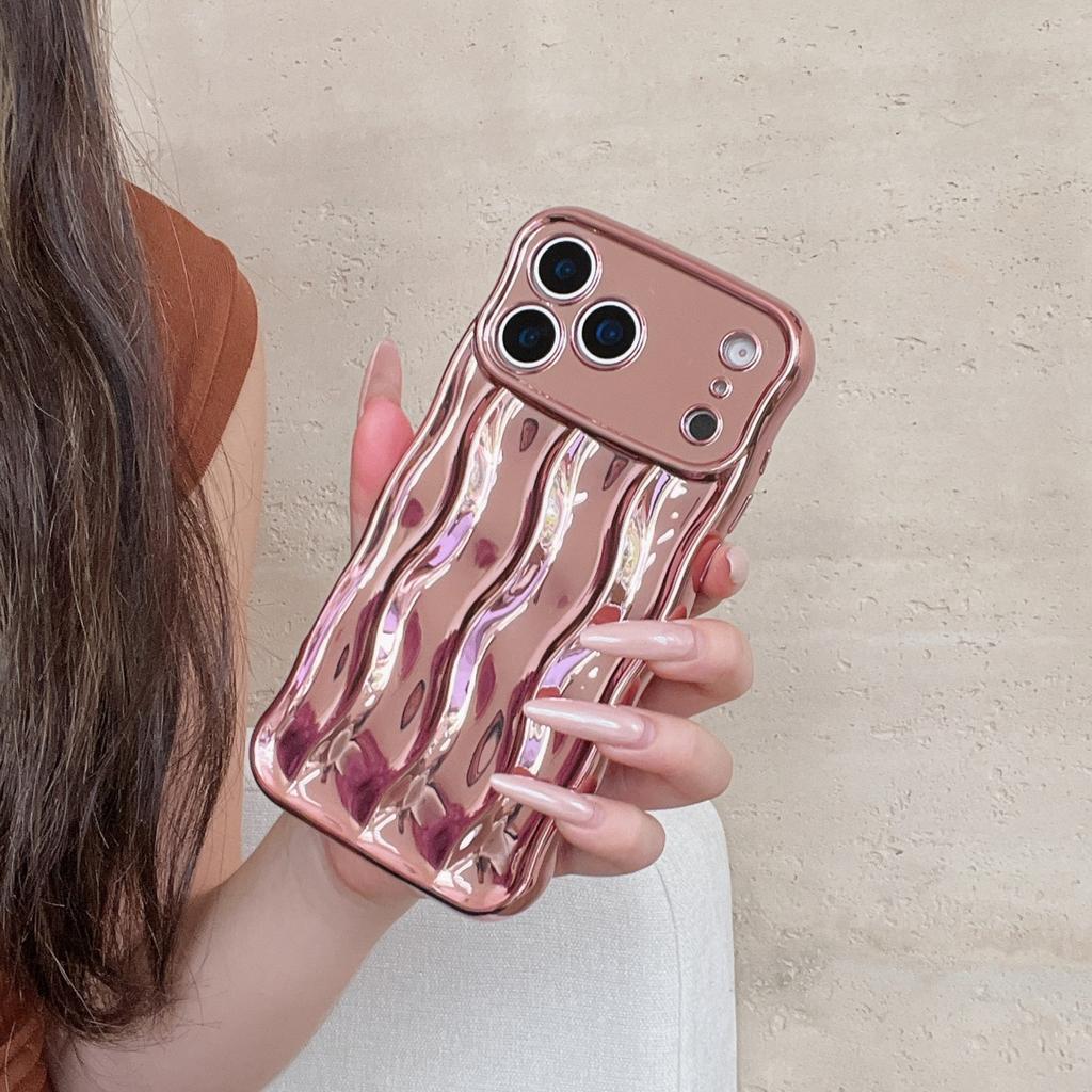 Fashion 3D Electroplated Water Ripple Stripe Phone Case For iPhone 17 Air 16 15 14 13 Pro Max  Wavy Shockproof Soft Cover