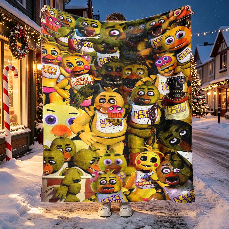 Five Nights At Freddy's Pattern Blanket for Home Decoration, Bed, Sofa, Car Travel, Camping, Suitable for All Seasons, Birthday Christmas Gift