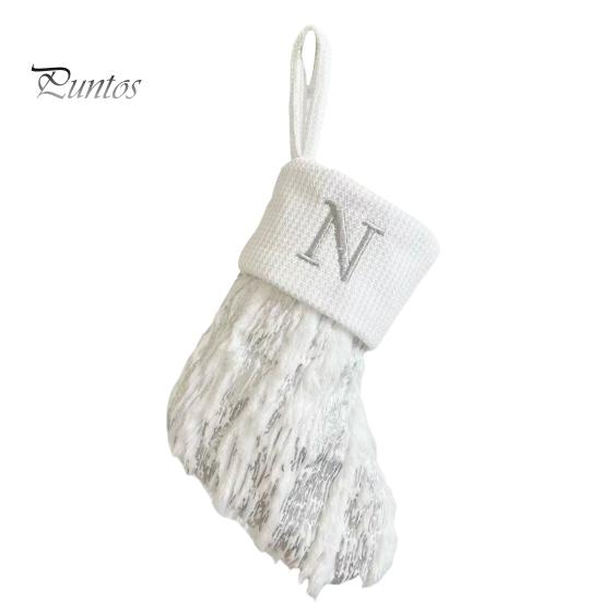 1ks vánoční bílá punčocha dopisní výšivka pletené ručně vyráběné opakovaně použitelné vánoční stromeček závěsný dárkový sáček punčochový přívěsek party sváteční dekorace