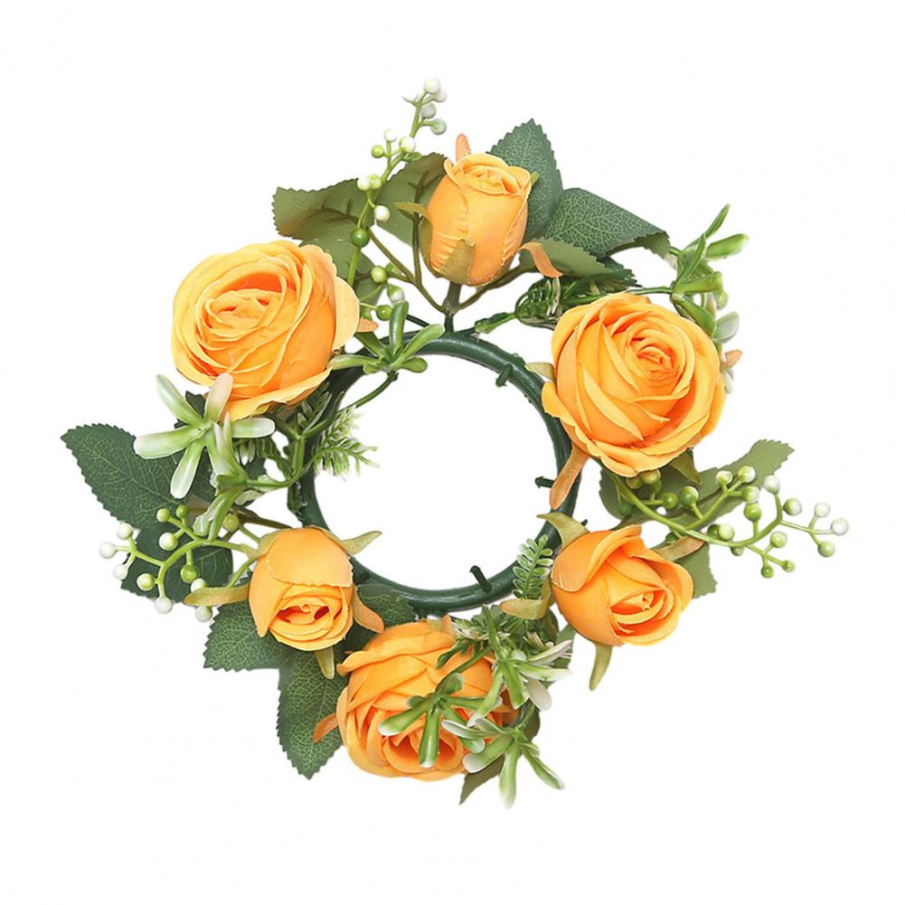 25cm Mini Artificial Wreath Candle Ring Realistic Faux Rose Garland With Plastic Base Candle Wine Decor Weddings Party Dining