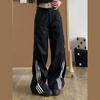 Straight spring and autumn sports trousers American casual large size striped loose pants men's new wide legs Hong Kong style