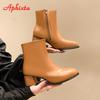 Fashion Aphixta 2025 Winter Side Zipper Shoes Women Boots 5cm Square Heel Ankle Boots Brown Botines Mujer Ladies Big Size Shoes